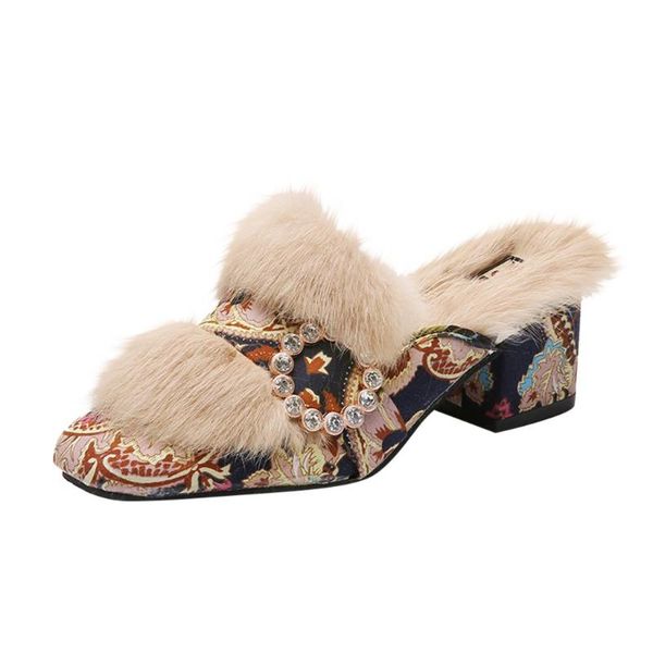 

jaycosin slippers shoes woman short-plush lining slipper crystal ethinic winter flock warm shoes family warm slippers nordic, Black