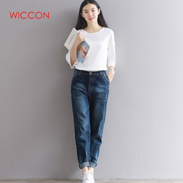 

2019 autumn boyfriend jeans women high waisted plus size 3xl 4xl boyfriend jeans harem pants women trousers casual, Blue