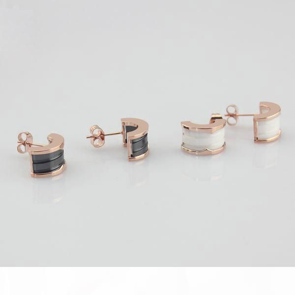 

fashion jewerly ceramic stud earrings 18k gold plated titanium steel semicircle classical love earrings for women couple jewelry gift, Golden;silver