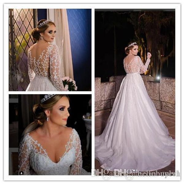 

white a line tulle lace long sleeve country wedding dresses south africa 2019 new sheer bridal gowns with beading bling abito da sposa