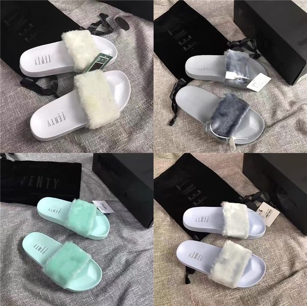 

2020 women furry slippers ladies shoes cute plush fox hair ffy sandals women's fur slippers winter warm slippers women 695, Black