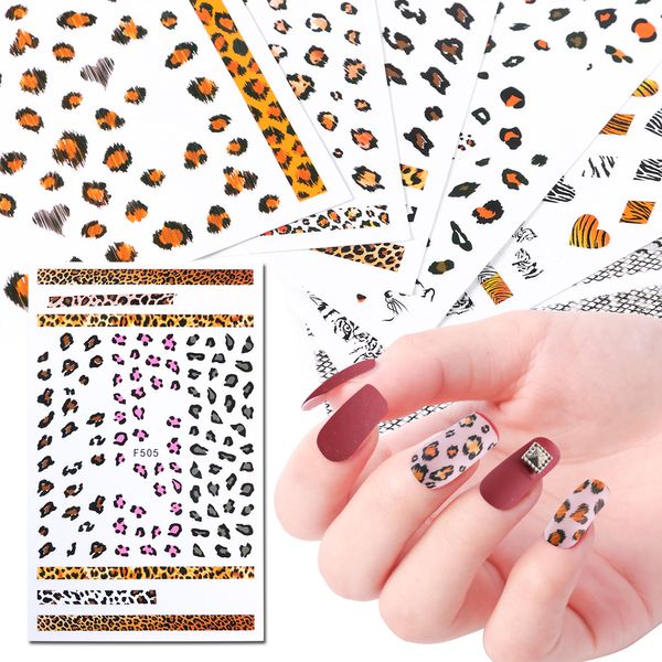 1 ADET Tırnak Etiketler Çıkartmaları Leopar Baskı Hayvan Desen Tasarım 3D Yapışkan Manikür Araçları Kaydırıcılar Nail Art Dekorasyon JIF505-510