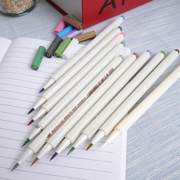 

10pcs/lot metallic marker pen art painting drawing supplies scrapbooking crafts marker brush pen fineliner stationery, Black;red
