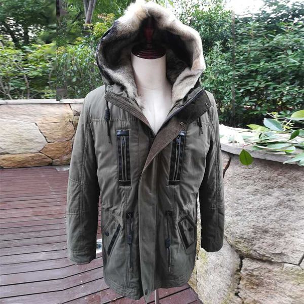 

2019 real fur coat men winter warm wof fur coat hooded long style jacket thick real natural mens winter outwear new, Black