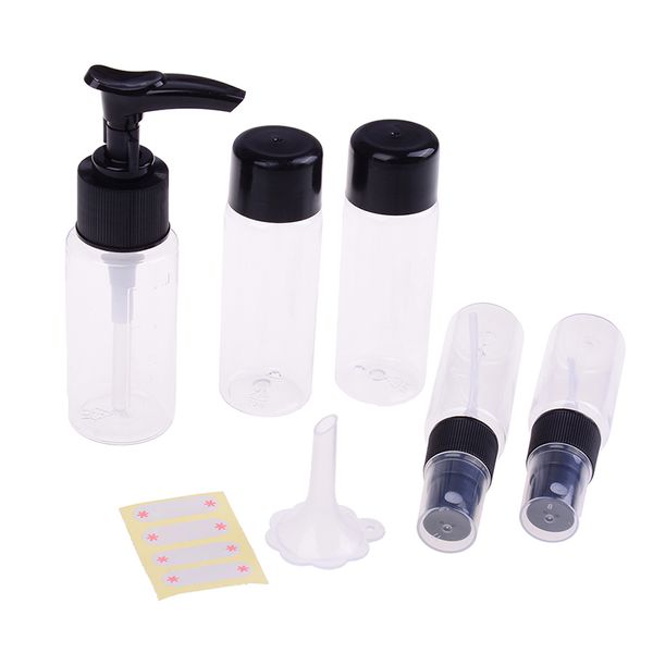 

7pcs/set 5pcs bottles+1 pcs funnel+1 sticker bottle pack liquid containers shampoo cream cosmetics refilable bottles