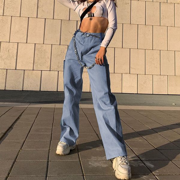 

women's jeans mazefeng loose weigh woman's wide leg korean style simple harajuku trouser casual streetwear female joggers, Blue