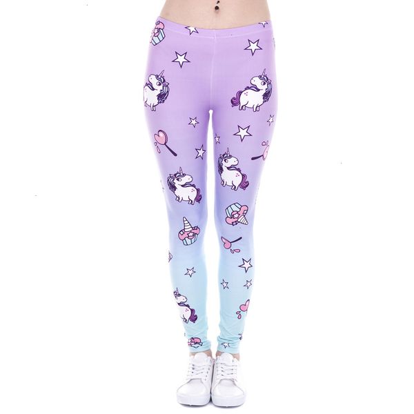 

женщины леггинсы новая мода unicorn и сладости печать легинсы фитнес legging sexy высокой талией женщина штаны, Black