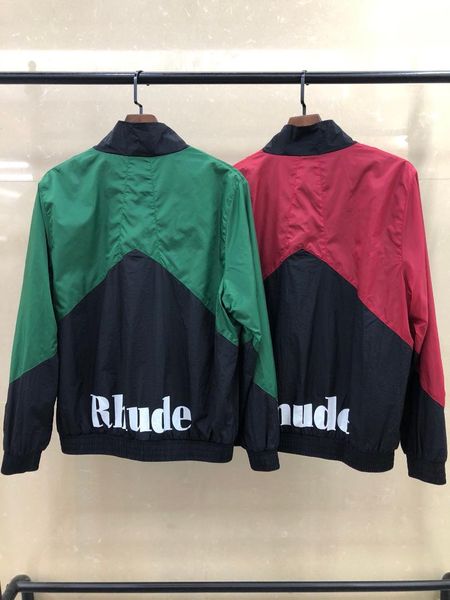 

2019ss rhude logo print color blocking men flight jacket hiphop streetwear rhude casual bomber jacket coat, Black;brown