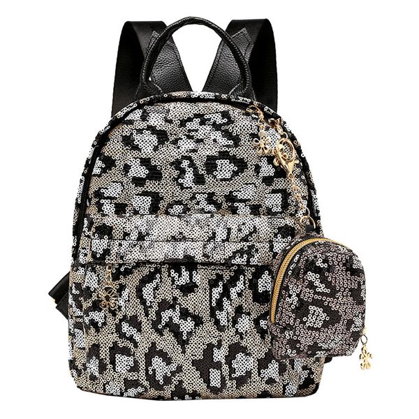 

2pcs glitter sequins backpack teenage girls fashion bling rucksack students school bag with clutch bag leopard clutch mochilas