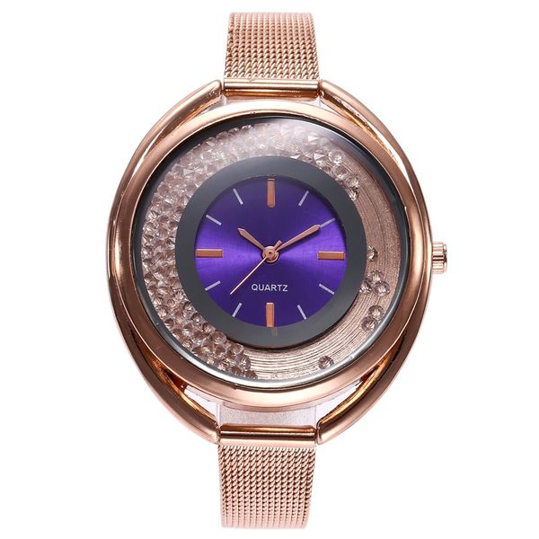

genboli women quartz watch business rhinestone stainless mesh steel strap ladies round dial exquisite workmanship, Slivery;brown