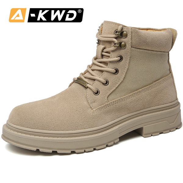 

fashion working shoes man safety men winter boots men shoes sneakers high brown boots wear resistent casual sand footwear 44, Black