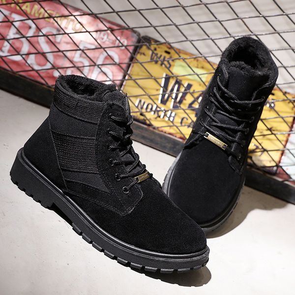 

2019 super warm men winter leather boots cow suede canvas men's fur boots warm snow shoes men's ankle snow boot plus size, Black