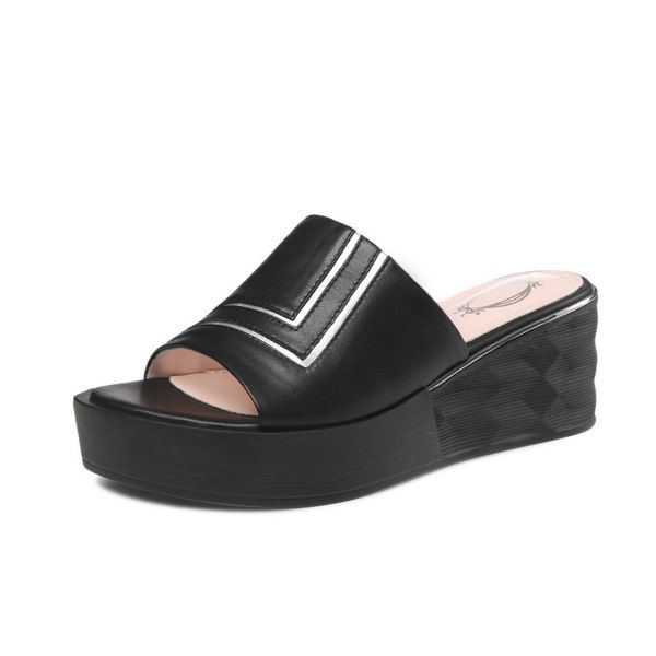 

mljuese 2019 women slippers soft cow leather rome style summer open toe white color beaches sandals party wedding size 40 s04, Black