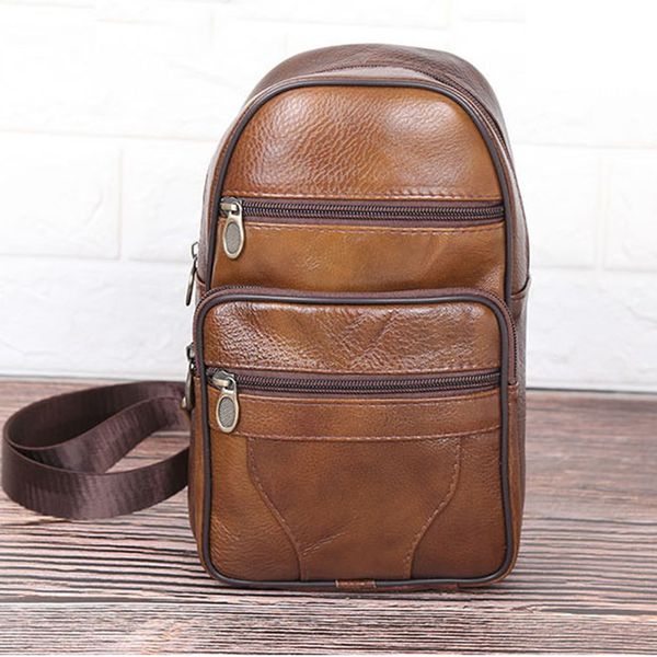 

vintage cowhide genuine leather men half moon chest bag male packs belt loops chest bag mobile phone holder pouch male purse