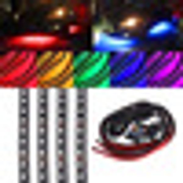 

4pcs car rgb led under tube strip glow neon light kit wireless control 15 colors car strip lights decoration lamps