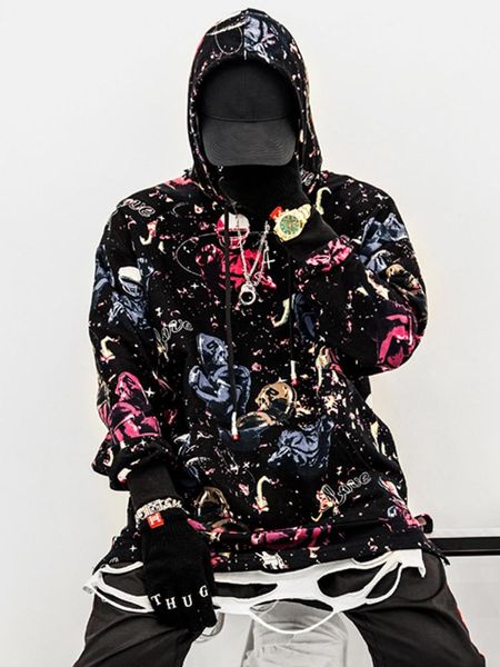 

letter graffiti 3d print hoodies sweatshirts men spring turtleneck hip hop pullover streetwear ribbons hoodie c190416, White;black