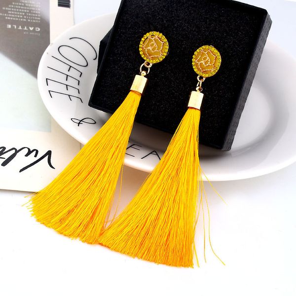 

yellow vintage ethnic long tassel drop earrings for women lady fashion bohemian statement fringe dangle women earring 2019 jewel, Silver