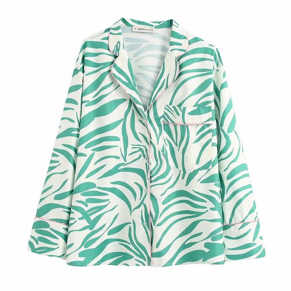 

2020 women chic fashion printed pockets loose blouses vintage lapel collar long sleeve female shirts girls casual chic, White