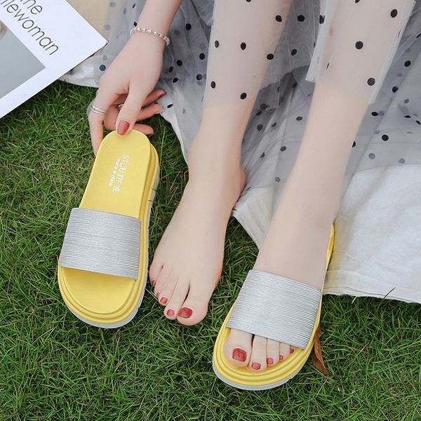 

home slippers women's shoes pantofle slides platform med summer woman massage 2020 beach flat rubber pu, Black