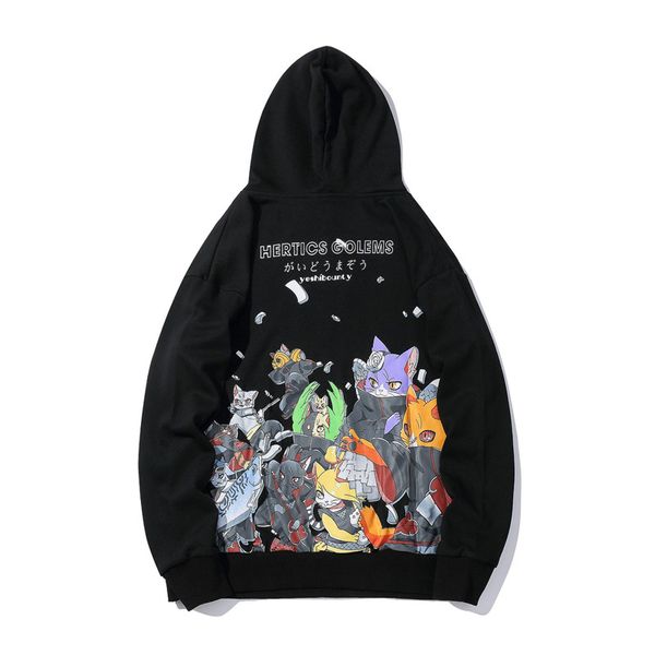 

men hip hop hoodie sweatshirt anime cat japanese cartoon streetwear harajuku hoodies pullover loose autumn black sweat shirts