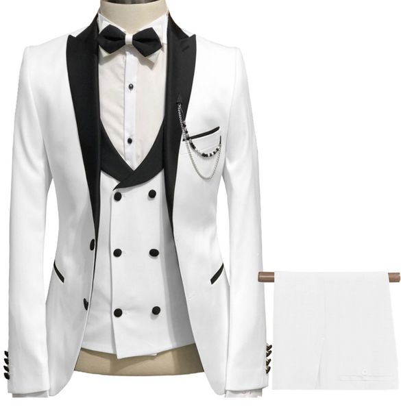 

мужчины официально костюм slim fit повседневный три пьесы бизнес groomsmen серый белый шампанского отворотом смокинги для свадьбы blazer + б, White;black