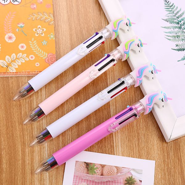 

6 color Multi Function Pen Cute Cartoon Unicorn Flamingo Girl Heart Color Ballpoint Pen School Office Supply Gift one pcs