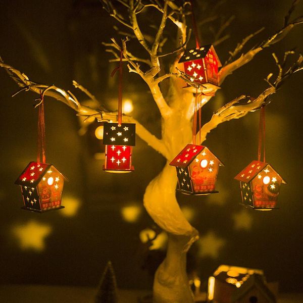 

2020 new year xmas decorations for home colored (with light) christmas cabin christmas house creative diy tree hanging
