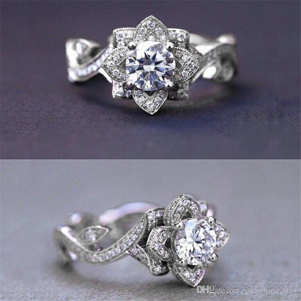 

2020 new arrival sparkling vintage fashion jewelry 925 sterling silver round cut white z cz diamond gemstones women wedding flower ring, Slivery;golden