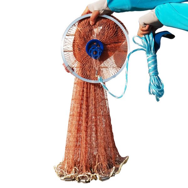 

high strength tyre use line casting fishing network with sinkers 240cm diameter american hand cast fishing net with thick rope