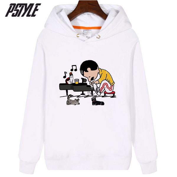 

men long sleeve pullover hooded freddie mercury printed sweatshirt casual winter hoodies sweatshirt for men, Black