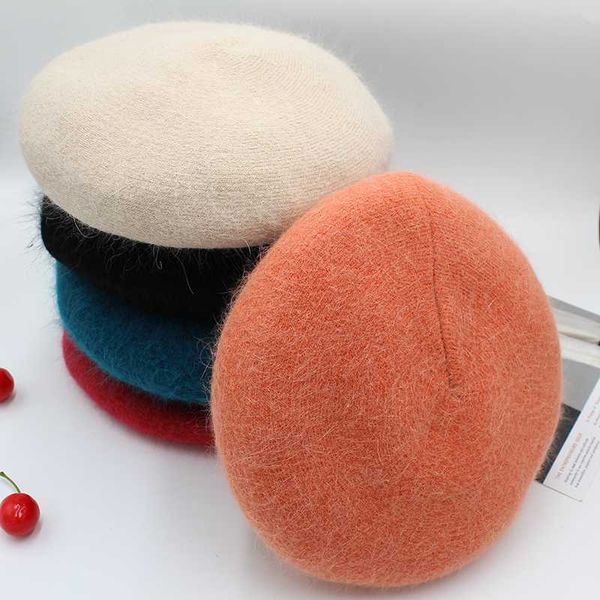 

berets [rancyword] french style solid casual vintage women's hat beret plain cap girl's angora color warm winter, Blue;gray