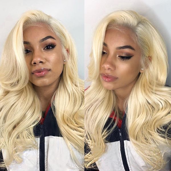 

613 blonde lace front wig body wave malaysian remy hair wig preplucked with baby hair 150% lace frontal human for women, Black;brown