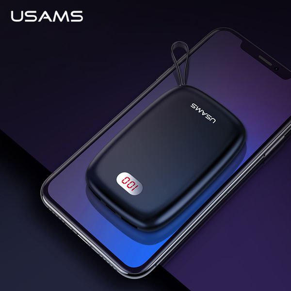 

usams power bank 10000mah led display dual usb ports mini powerbank for xiaomi external battery with lanyard portable poverbank
