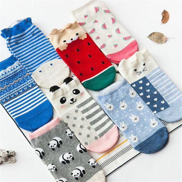 

1 pair cute casual women girl socks low cut ankle socks cotton cartoon pop fashion wild shallow mouth invisible, Black;white