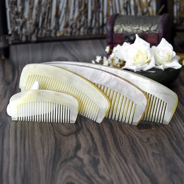 

1pc natural grain horn comb multi-size portable massage bag comb half-moon straight hair g0425, Silver