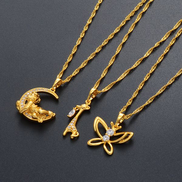 

anniyo жираф moon бабочка с фианитами кулон ожерелье для женщин девушки cz jewelry мама жена подарка дня рождения # 070704, Silver