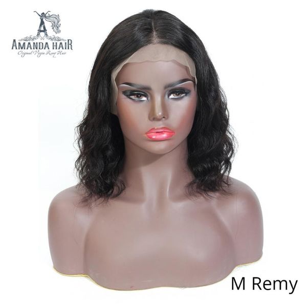

amanda 150% remy brazilian natural wave hair bob wigs 13x4 lace front human hair wig pre plucked transparent lace wigs glueless, Black;brown