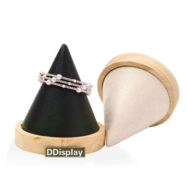 

[ddisplay] solid wood bracelet cone geometry rings jewelry display jade bracelet standing display watch cone collection, Black