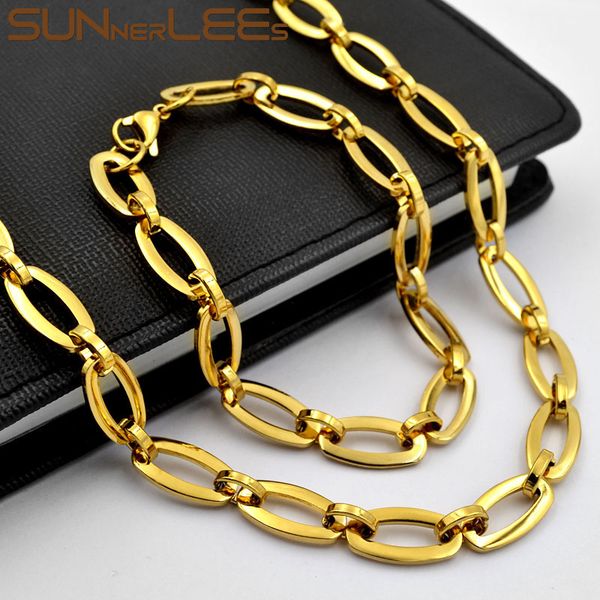 

ожерелье sunnerlees нержавеющей стали 316l браслет 8мм геометрическая цепочка золото отполированный мужчины женщины подарок sc177 s, Silver