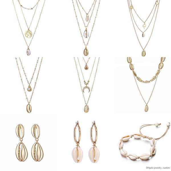

Vkme Multi-layer Pendant Drop Shipping Necklace Bohemian Shell Necklace Ladies Retro Gold Necklace Marine Jewelry New