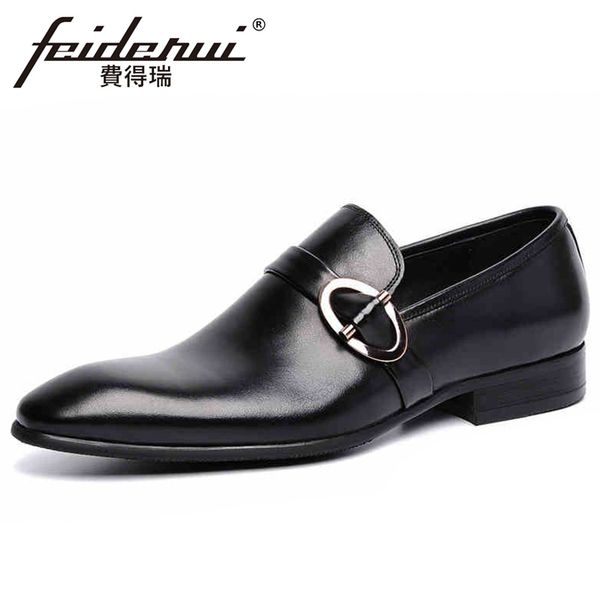 

genuine leather men's handmade party loafers italian pointed toe slip on man business office casual shoes ynx846, Black