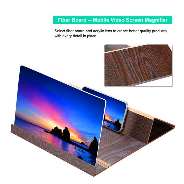 

складной 12-дюймового 3d деревянного видеоэкрана magnifier держатель высокой четкость сотового мобильный телефон экран усилитель woods зерно