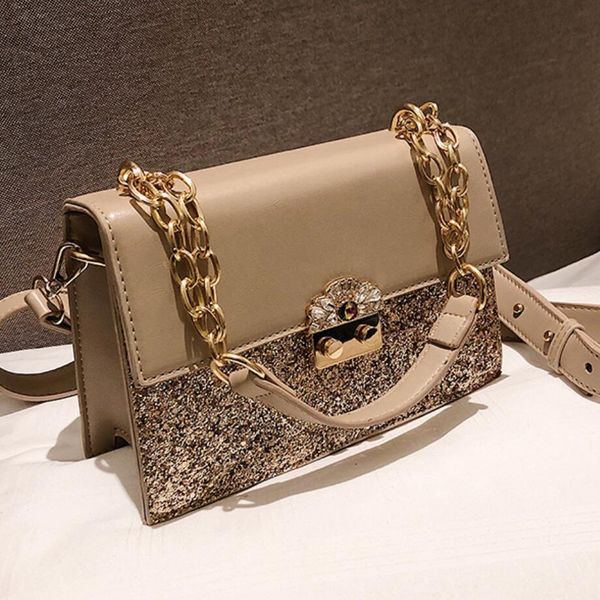 

luxury handbag sequined tote bag 2019 fashion new quality pu leather women's designer handbag lock chain shoulder messenger bag