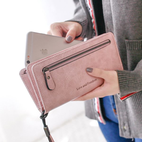 

new women wallet female long wallets coin pocket korean version of the frosted double fold large-capacity card bag purse, Red;black