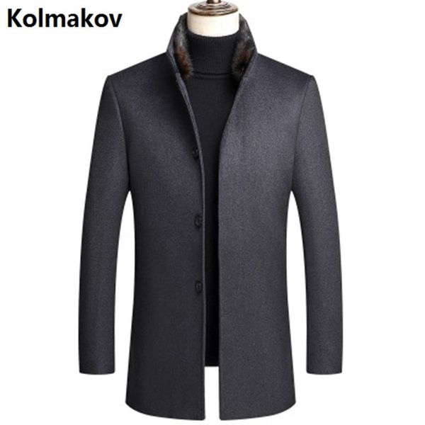 

2019 winter new men's woolen jackets trench coat men casual single-breasted removable down liner eider turn collars windbreaker, Black