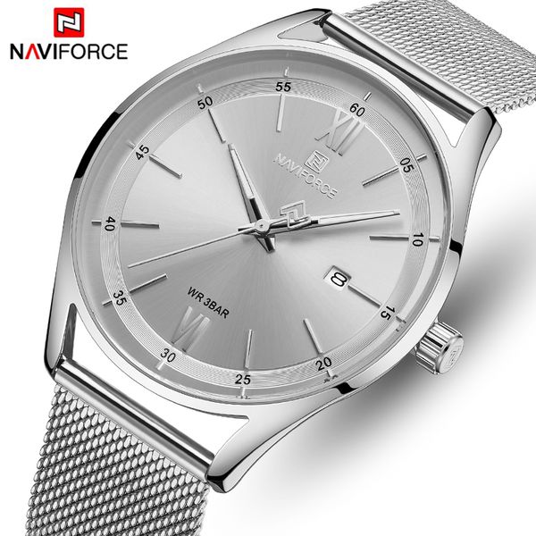 

2020 new naviforce brand men watch fashion silver white quartz watches mens waterproof wrist watch relogio masculino, Slivery;brown