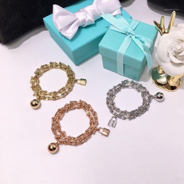 

bracelet double-loop winding bracelet with lock ball hanger bracelet jewelry titanium steel material women wedding jewelry1, Golden;silver