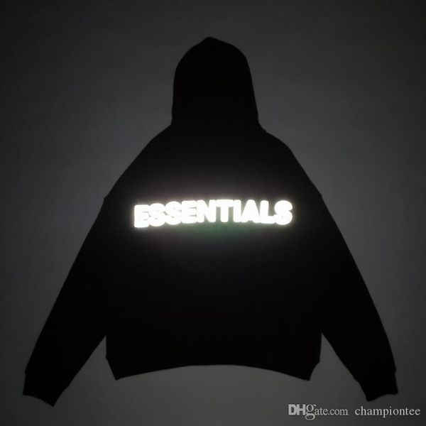 

19ss fear of god essentials pullover hoodie 3m reflective essentials letter printing high street casual hoodie, Black