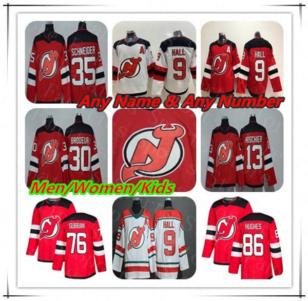 

2019 new jersey devils jack hughes jerseys hockey p.k. subban taylor hall nico hischier martin brodeur cory schneider andy greene palmieri, Black;red