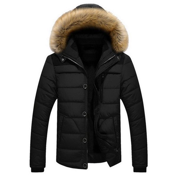 

monerffi men winter hoodies jacket velvet hooded thick coat manteau homme warm zipper pocket plus size outwear solid parkas, Black